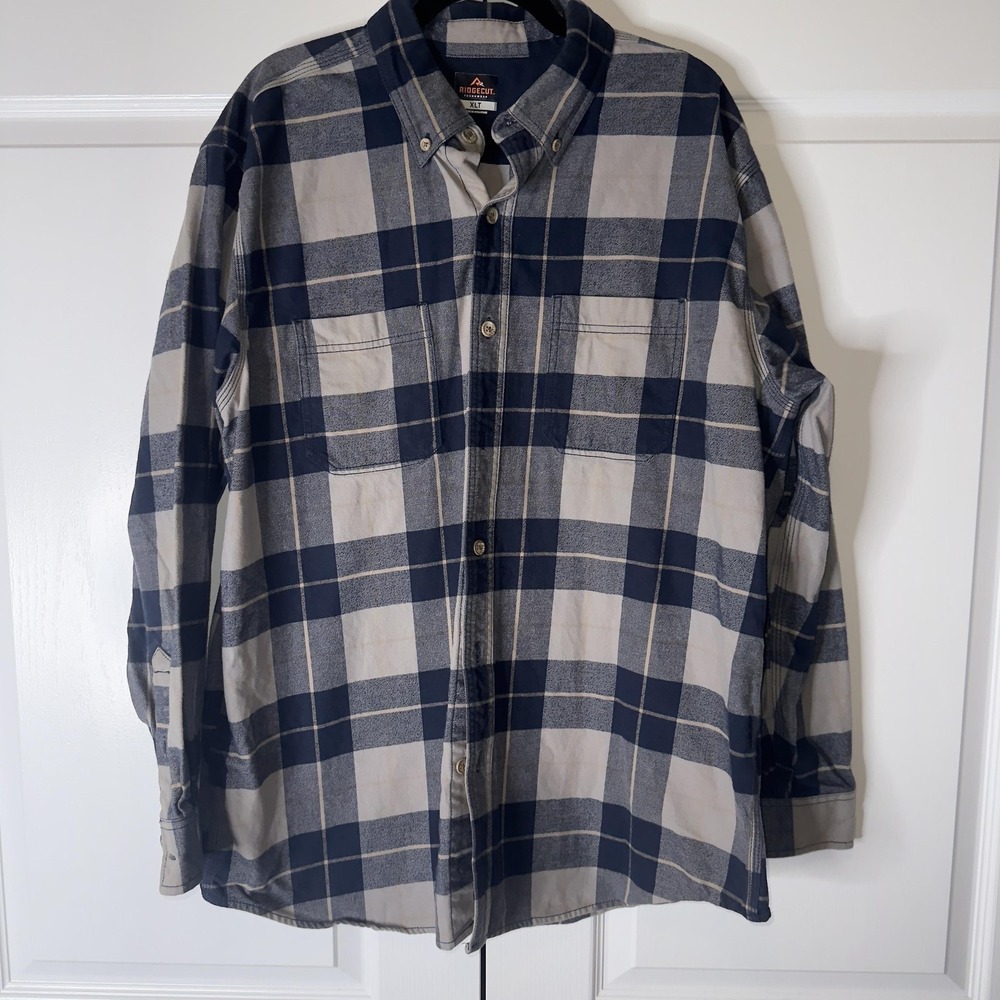Ridgecut Shirt Mens XLT Blue Plaid Long Sleeve Flannel Button Down Workwear